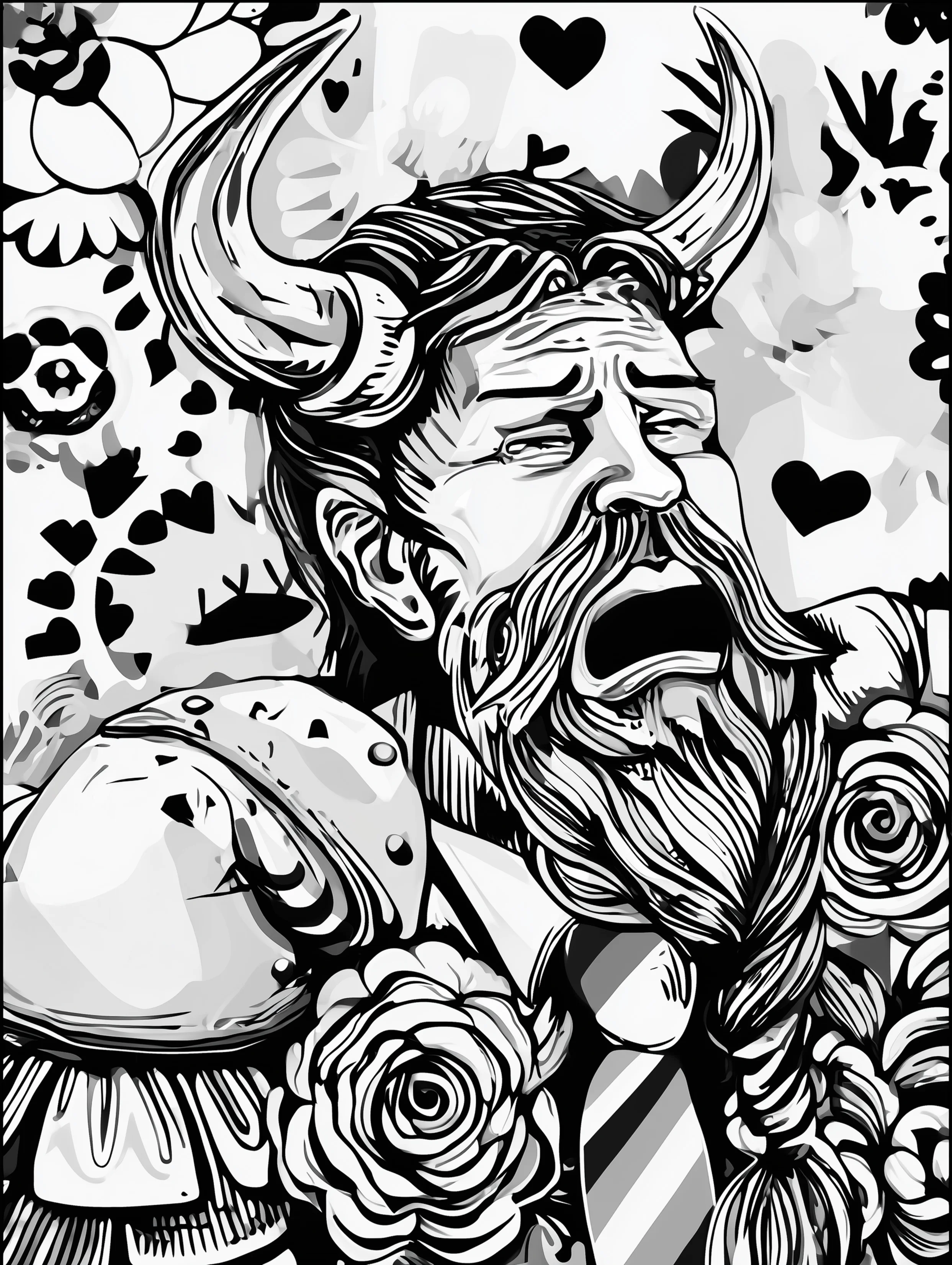 Free printable viking coloring page for adults featuring a crying viking man